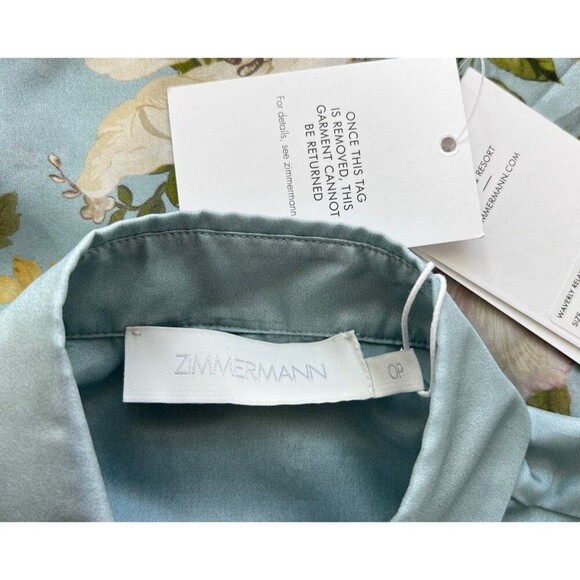 ZIMMERMANN Waverly Floral-Print Shirt Light Blue Silk Size AU 0P/ US 2P - Picture 13 of 14